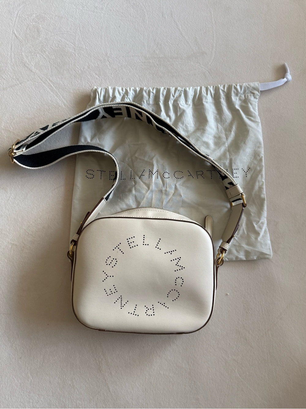 Stella McCartney White Stella Logo Mini Camera Bag with Dust Bag